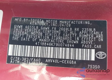 2009 Toyota Camry Hybrid из США, поврежденный, VIN 4T1BB46K79U074844